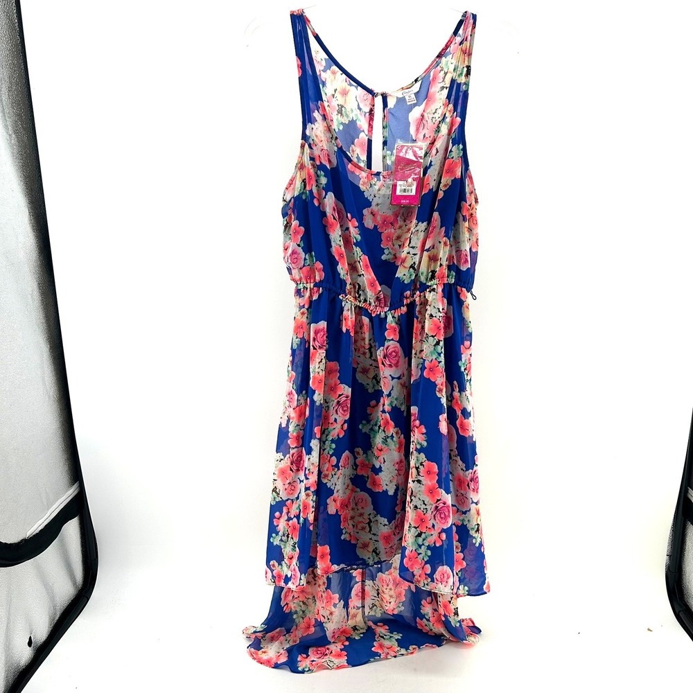 Candies Floral High Low Sleeveless Dress XL Blue Pink Cabana Nights Party Club